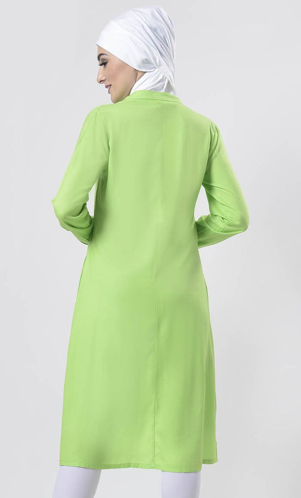 Everydaywear Green Pleats Detailing Long Tunic - EastEssence.com