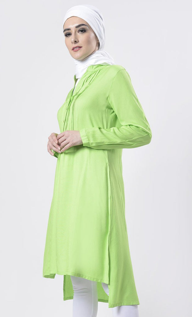 Everydaywear Green Pleats Detailing Long Tunic - EastEssence.com