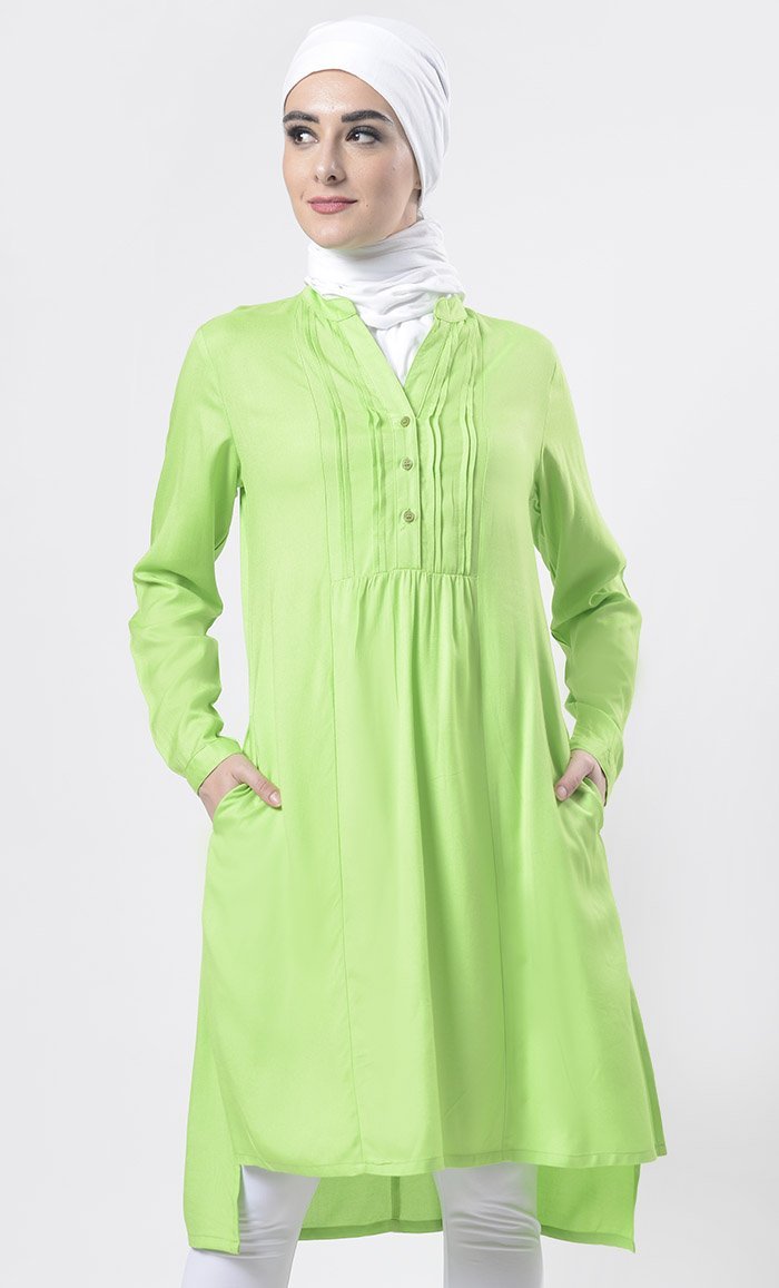 Everydaywear Green Pleats Detailing Long Tunic - EastEssence.com