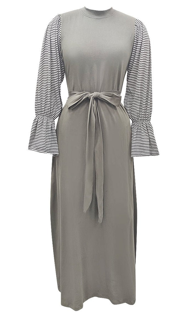 Everydaywear Grey Cotton Jersey Abaya With Pockets - EastEssence.com