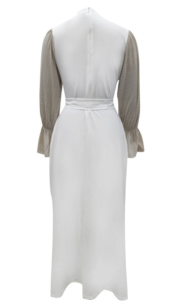 Everydaywear White And Sand Cotton Jersey Abaya With Pockets - EastEssence.com