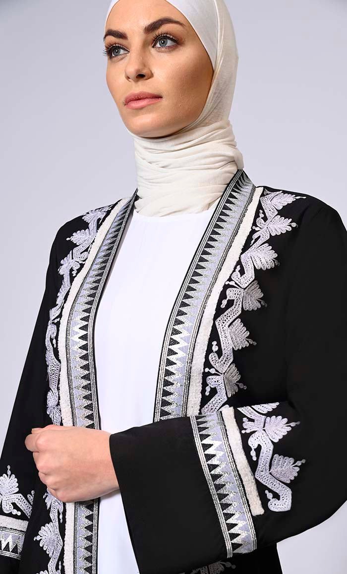 Women's Black Intricate Aari Embroidered Shrug