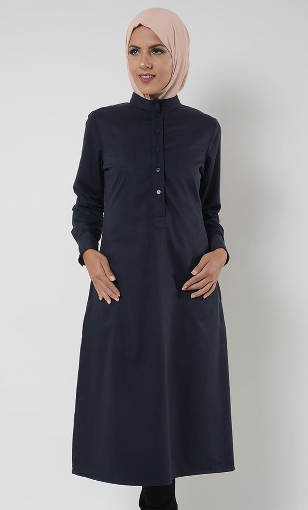 Extra Long Manadarin Tunic - Navy - EastEssence.com