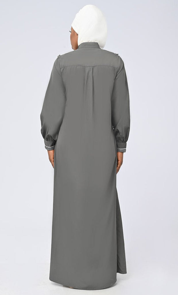 Faizah Modest Islamic Abaya With Side Trims And White Georgette Hijab - EastEssence.com