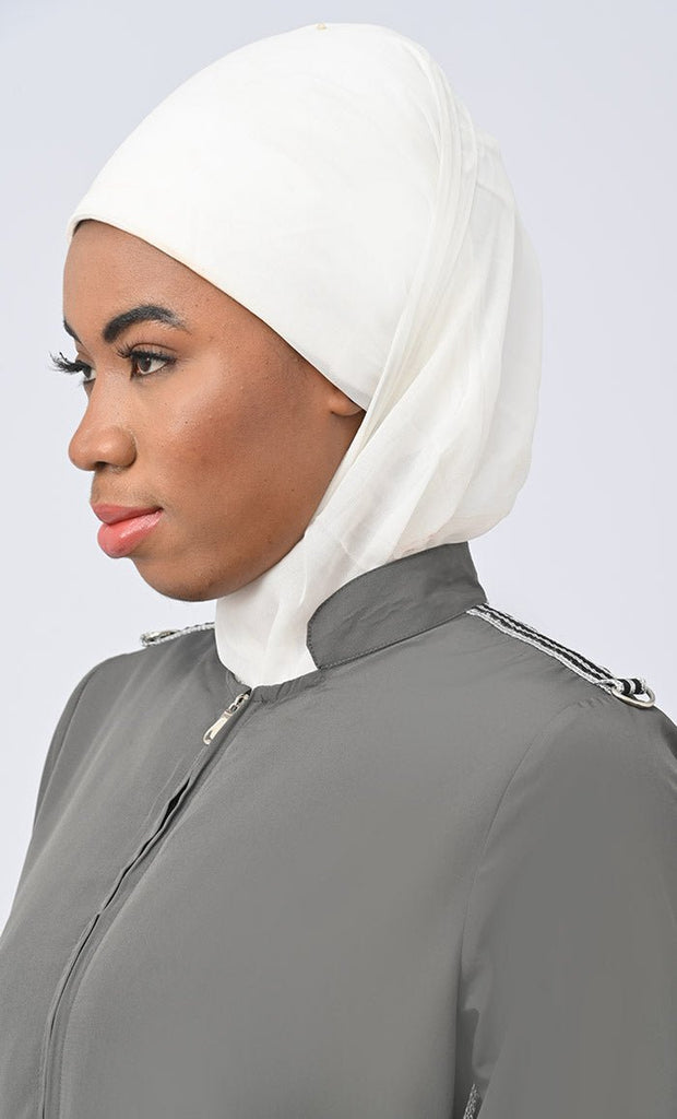 Faizah Modest Islamic Abaya With Side Trims And White Georgette Hijab - EastEssence.com