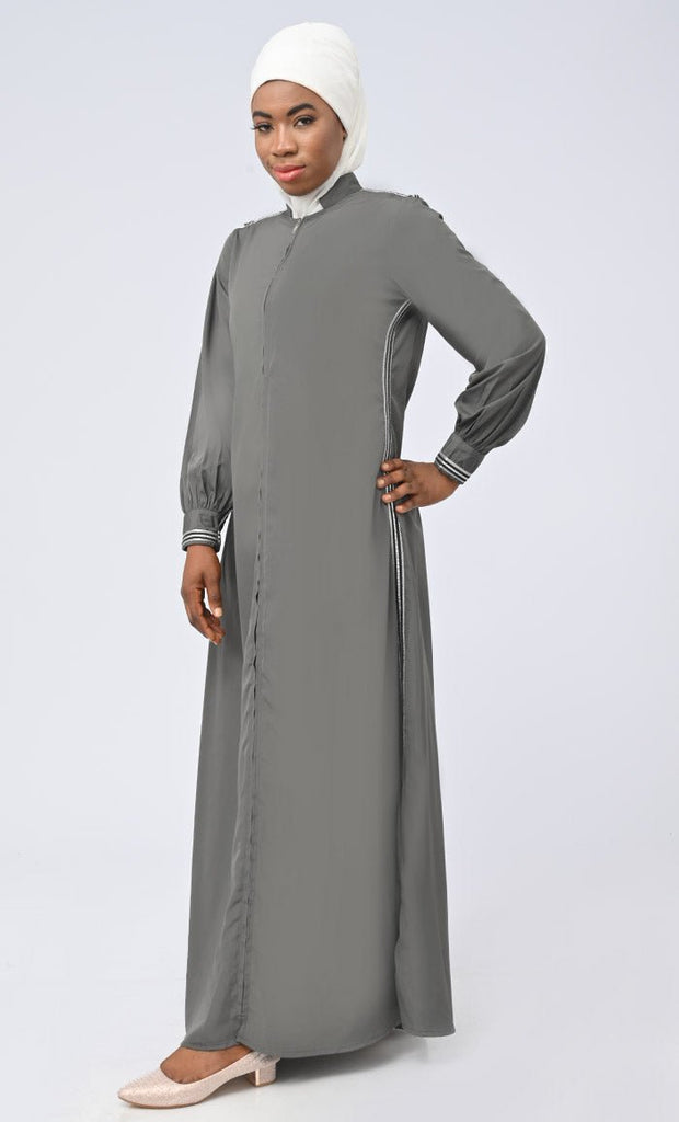 Faizah Modest Islamic Abaya With Side Trims And White Georgette Hijab - EastEssence.com