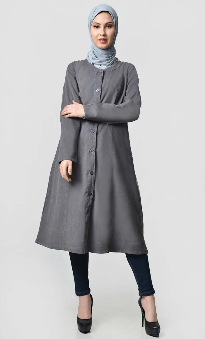 Grey Fall Button-Down Corduroy Tunic