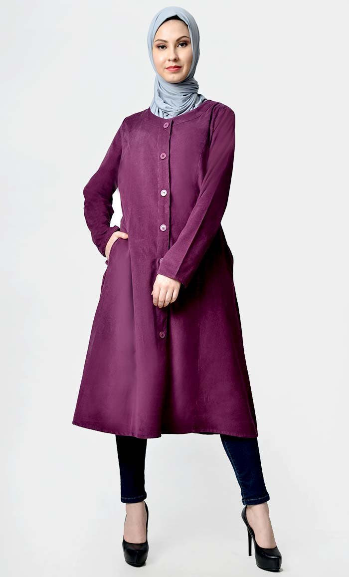Wine Fall Button-Down Corduroy Tunic