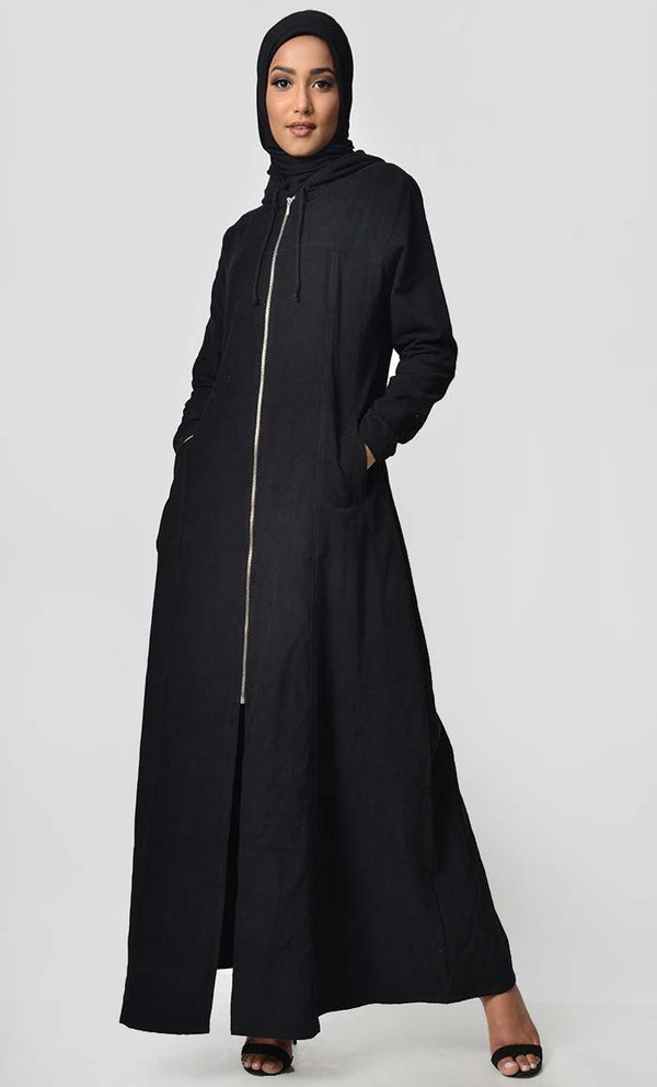 Fall Front Zipper corduroy Abaya Dress - EastEssence.com