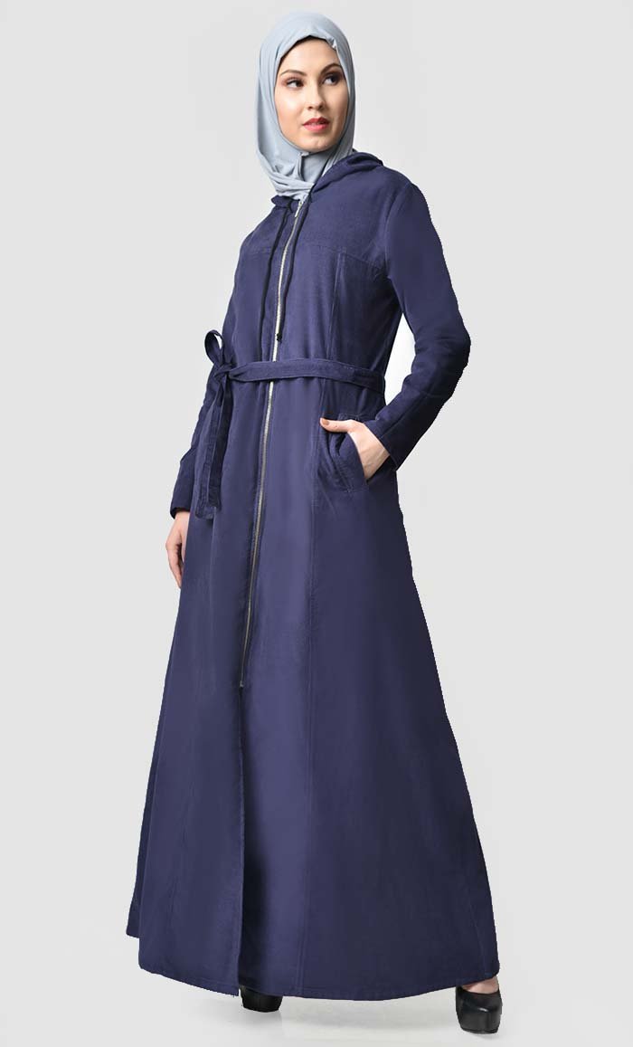 Fall Front Zipper corduroy Abaya Dress - EastEssence.com