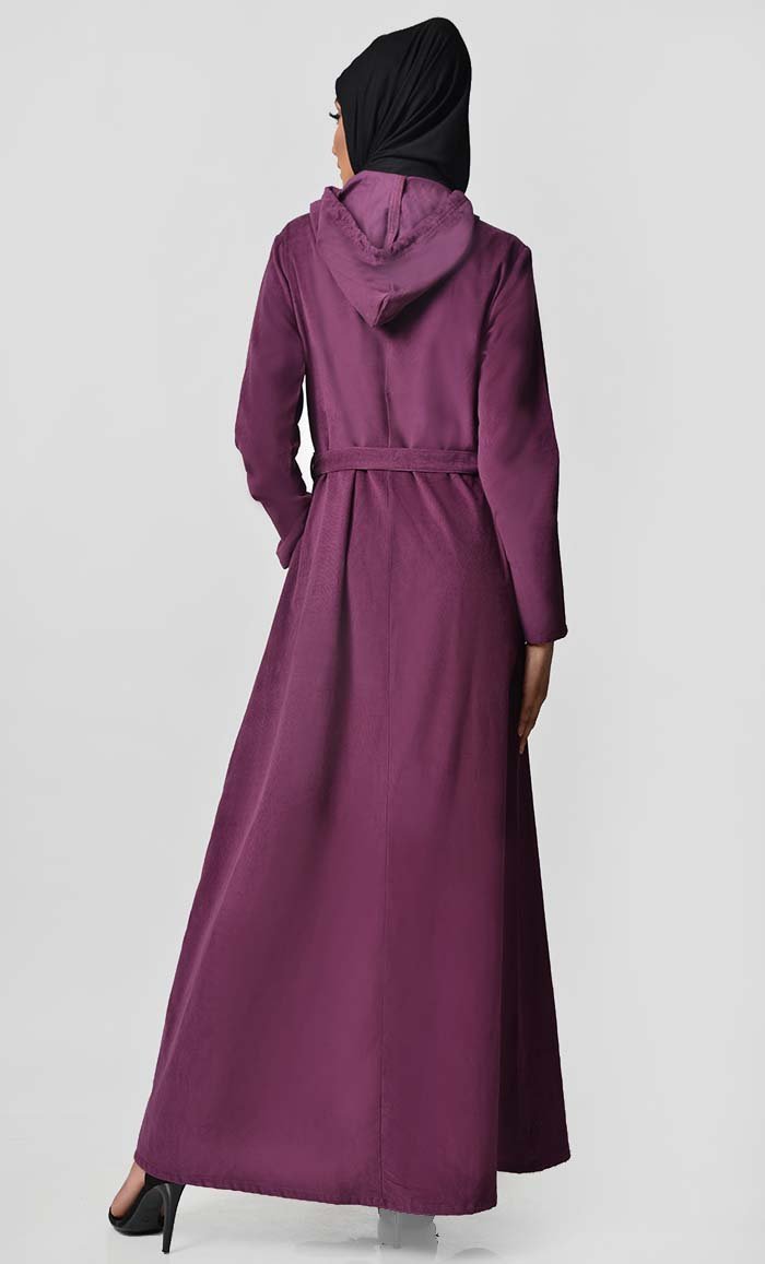 Fall Front Zipper corduroy Abaya Dress - EastEssence.com