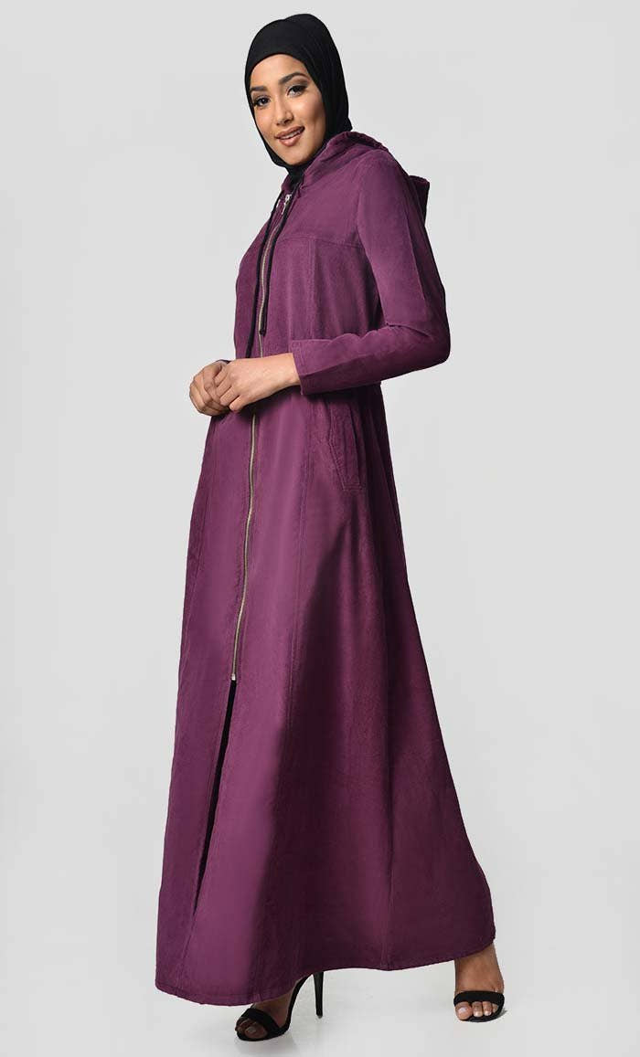 Fall Front Zipper corduroy Abaya Dress - EastEssence.com
