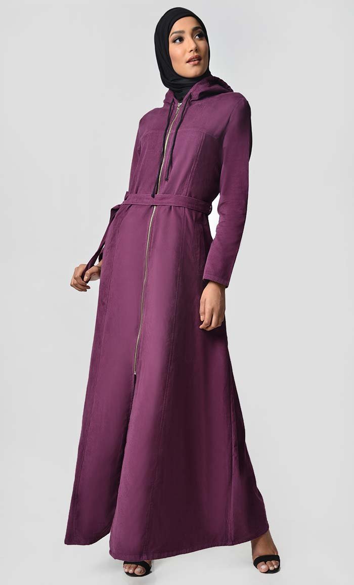Fall Front Zipper corduroy Abaya Dress - EastEssence.com