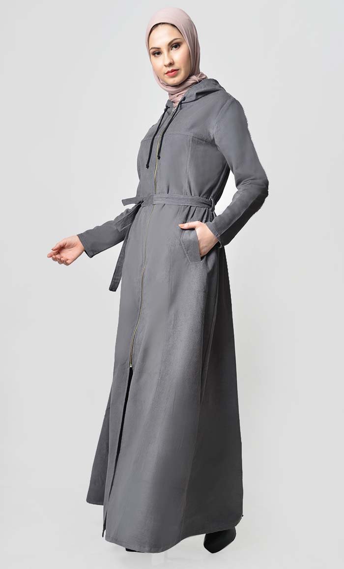 Fall Front Zipper corduroy Abaya Dress - EastEssence.com