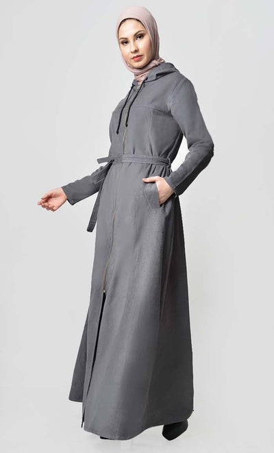 Fall Front Zipper corduroy Abaya Dress - EastEssence.com