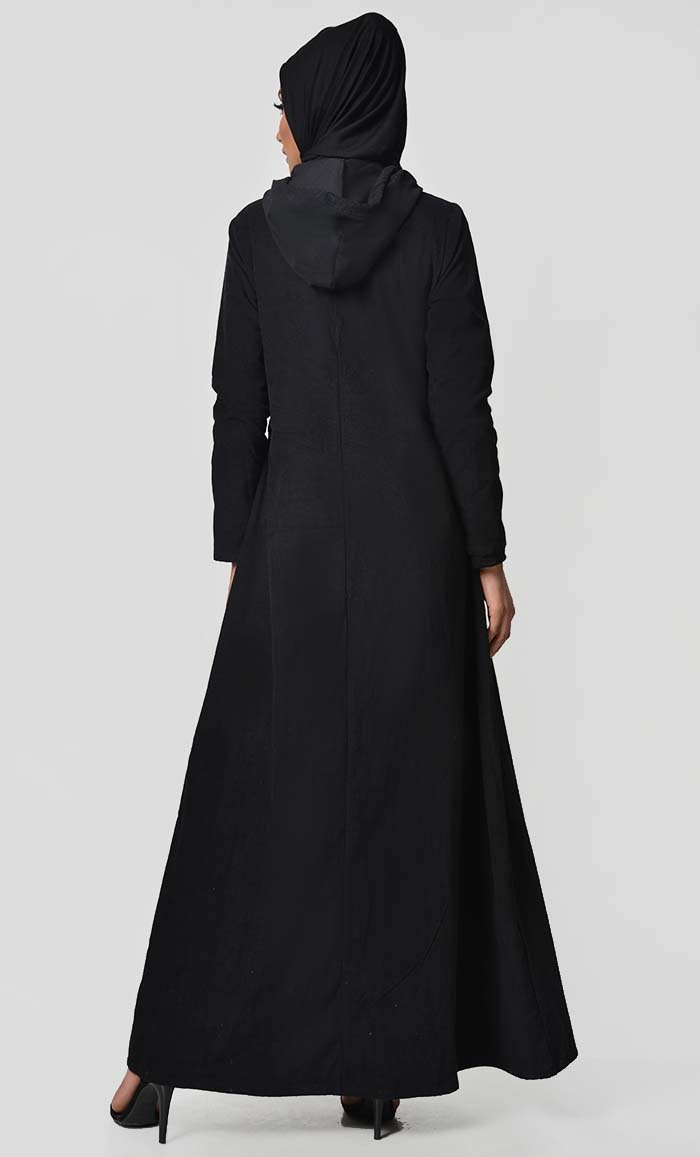 Fall Front Zipper corduroy Abaya Dress - EastEssence.com