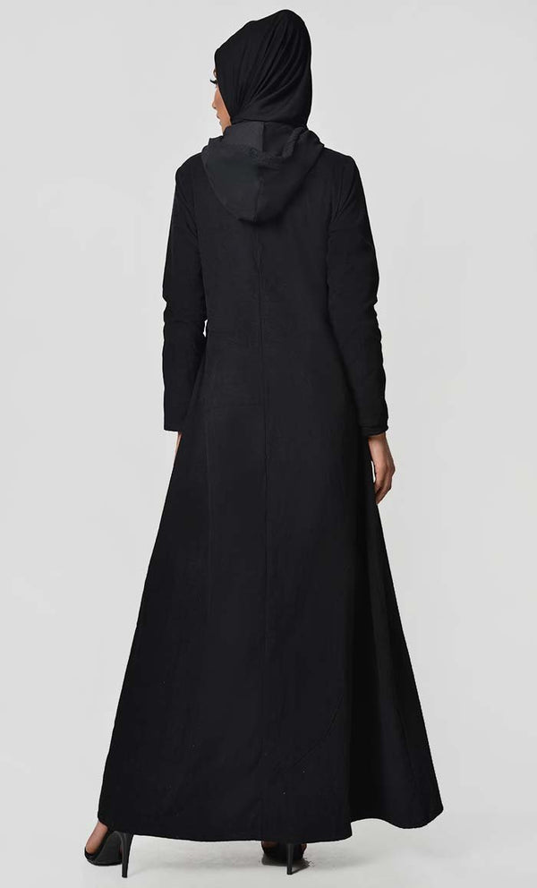 Fall Front Zipper corduroy Abaya Dress - EastEssence.com