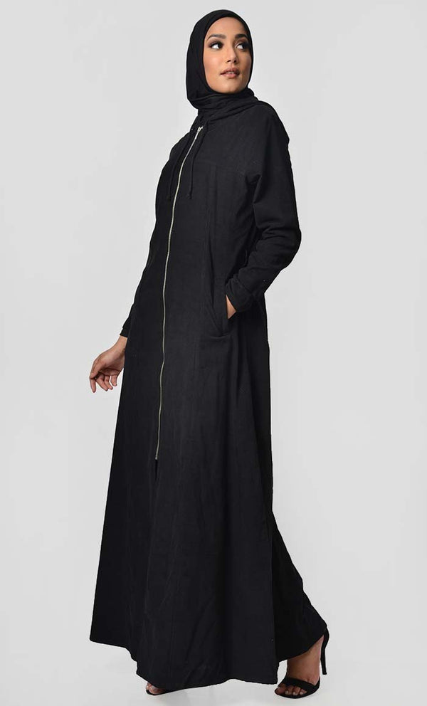 Fall Front Zipper corduroy Abaya Dress - EastEssence.com