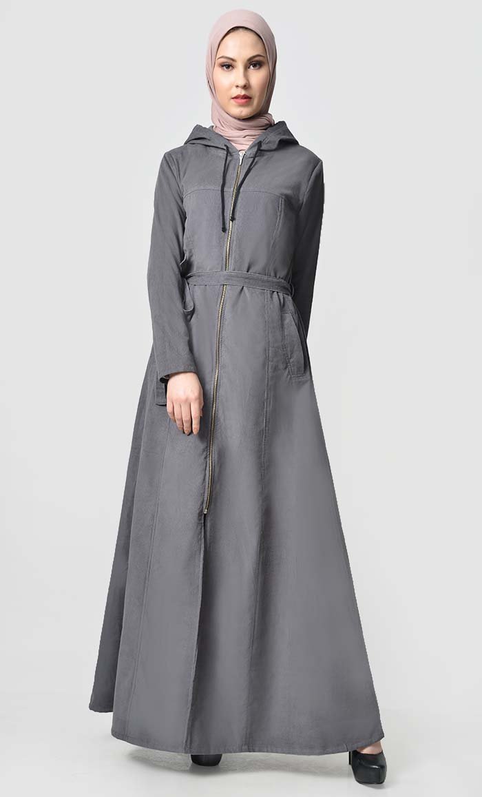 Fall Front Zipper corduroy Abaya Dress - EastEssence.com