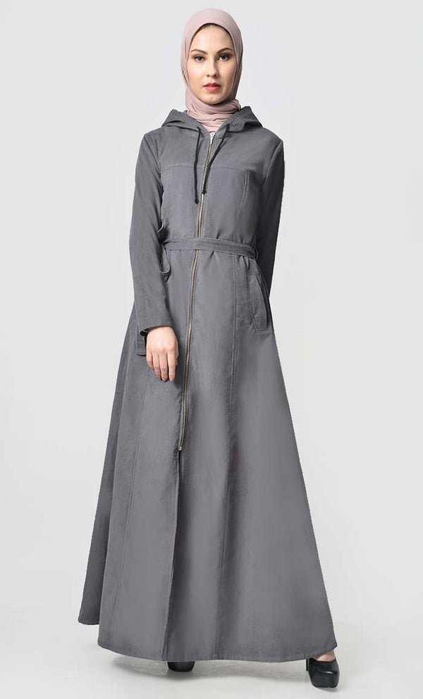 Fall Front Zipper corduroy Abaya Dress - EastEssence.com