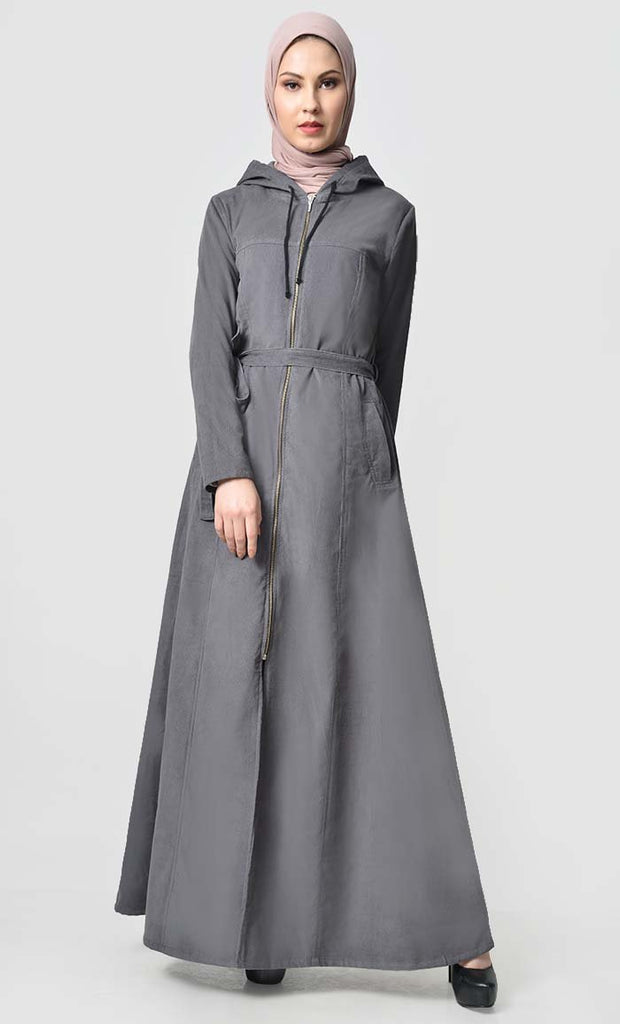 Fall Front Zipper corduroy Abaya Dress - EastEssence.com