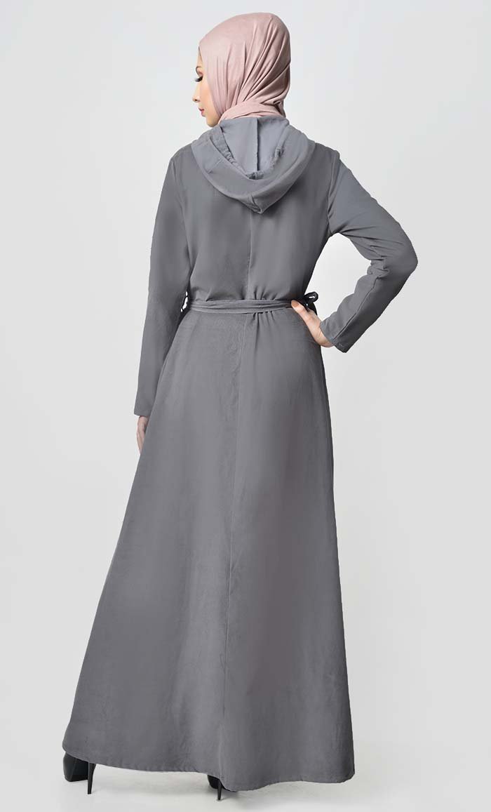 Fall Front Zipper corduroy Abaya Dress - EastEssence.com
