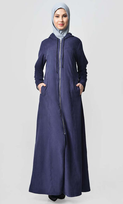 Fall Front Zipper corduroy Abaya Dress - EastEssence.com
