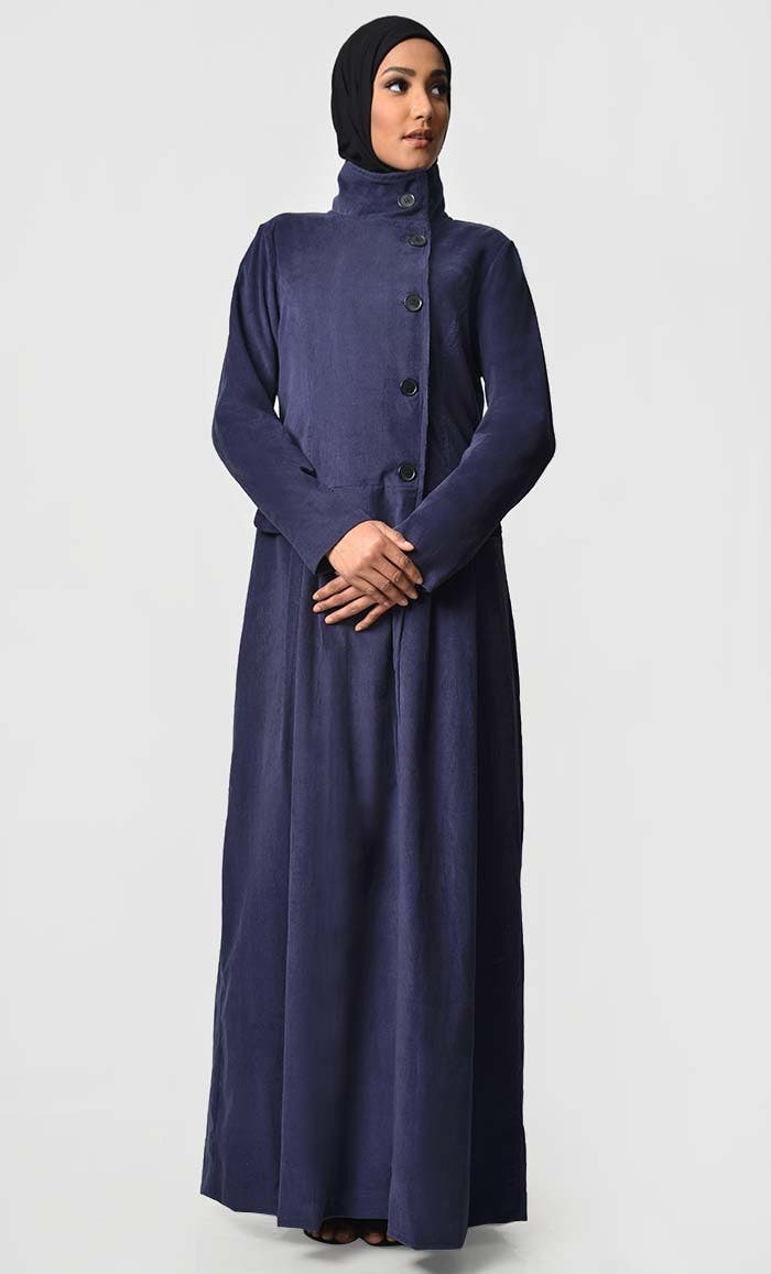 Jilbab d'automne en velours côtelé à fermeture éclair sur le devant
