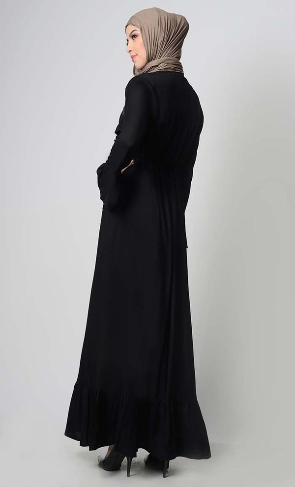 Falling Veil Embroidered abaya dress-Black - EastEssence.com