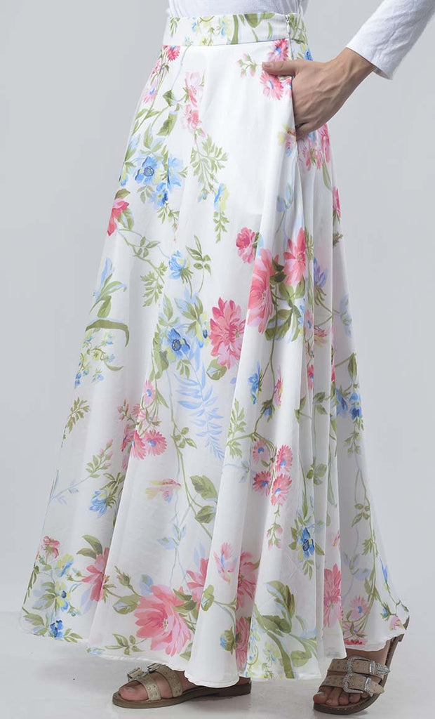 Fascinated Floral Printed Skirt With Pockets - EastEssence.com