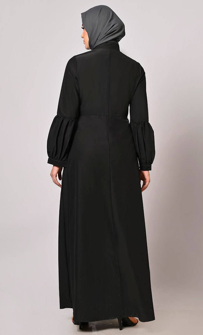 Fashion Fusion Black Front Slit Abaya