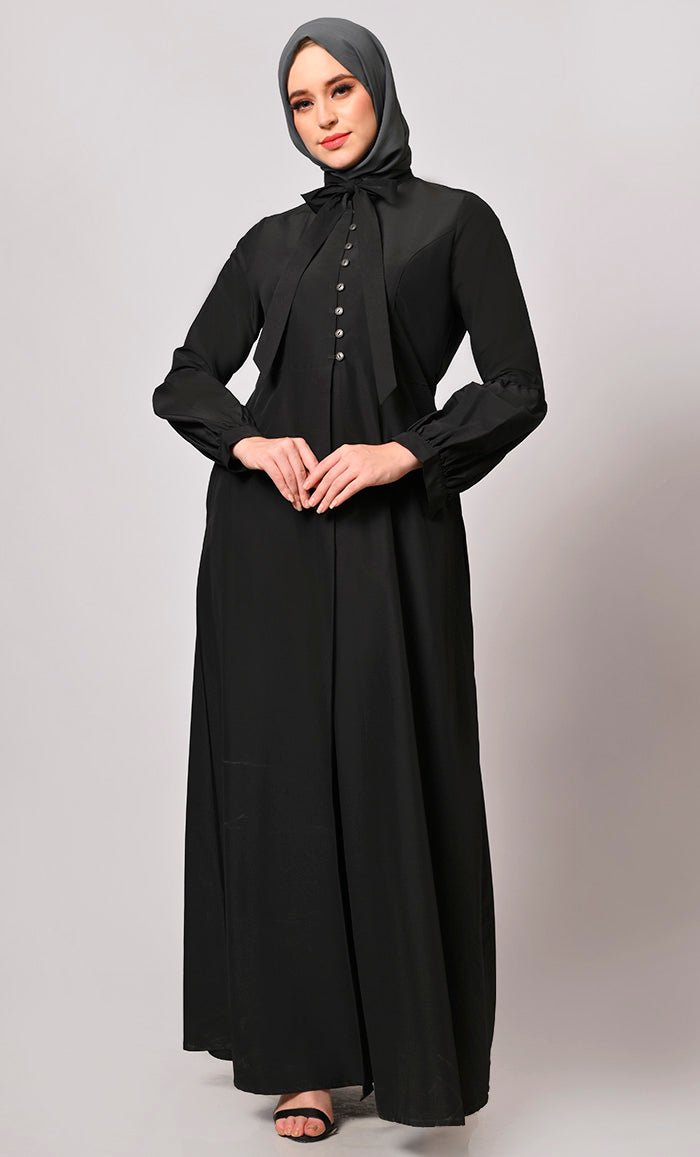 Fashion Fusion Black Front Slit Abaya