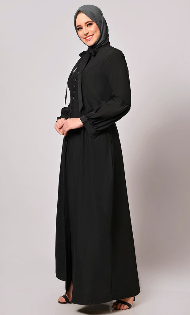 Fashion Fusion Black Front Slit Abaya