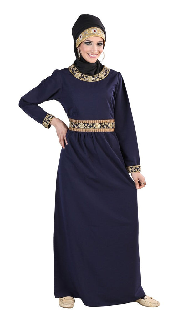 Floral Applique Work Empire Waist Style Abaya Dress - EastEssence.com