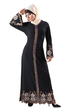 Floral embroidered A line abaya dress - EastEssence.com