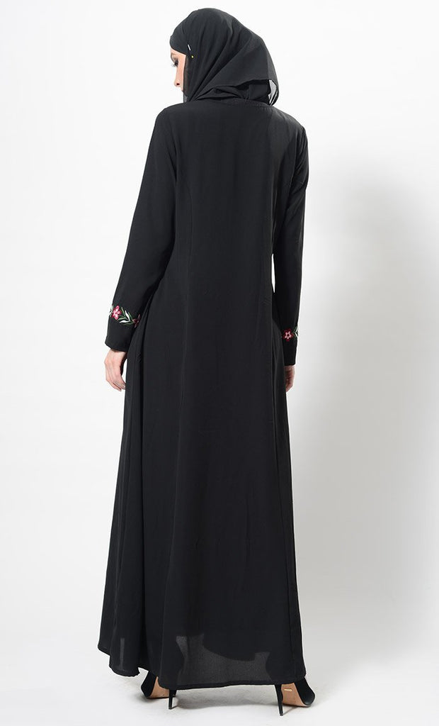 Floral Embroidered Abaya Dress And Hijab Set - EastEssence.com