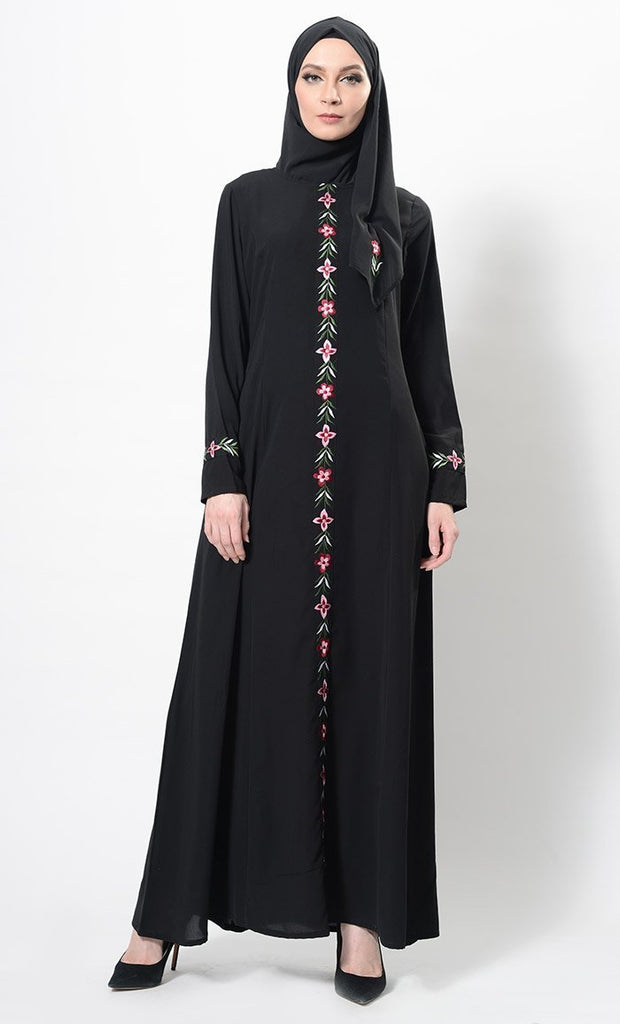 Floral Embroidered Abaya Dress And Hijab Set - EastEssence.com