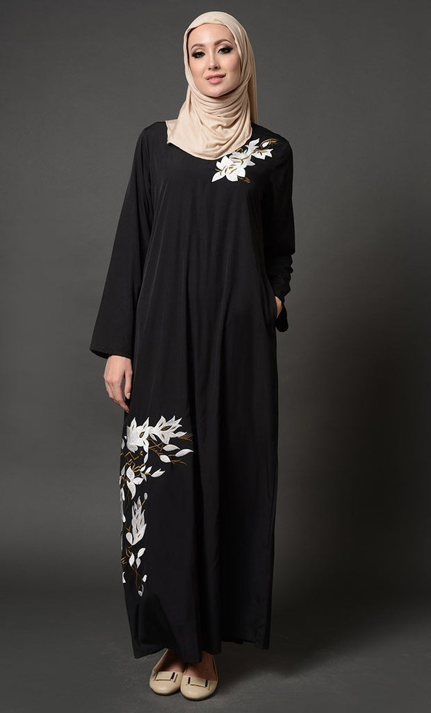Floral Embroidered Arabian Abaya Dress - EastEssence.com
