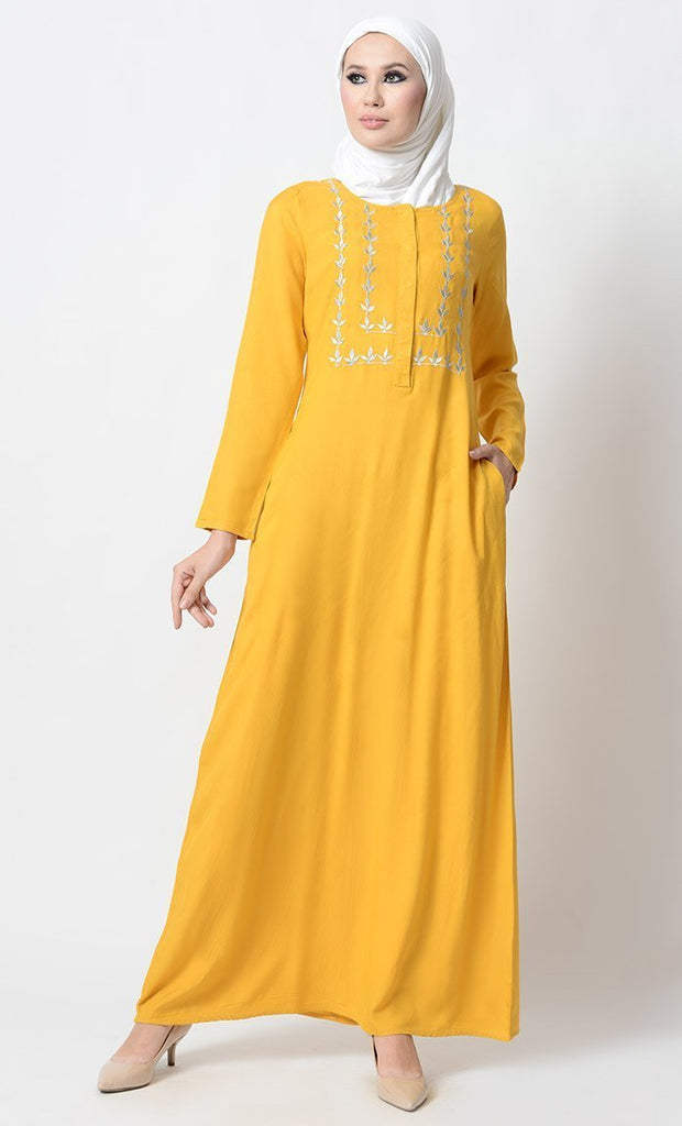 Floral Embroidered Basic Muslimah Abaya Dress - EastEssence.com