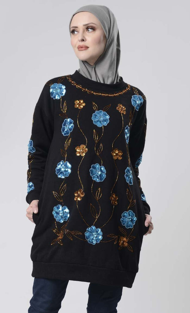 Floral Embroidered Sweater - EastEssence.com