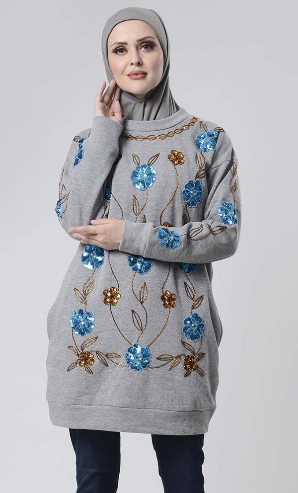 Floral Embroidered Sweater - EastEssence.com