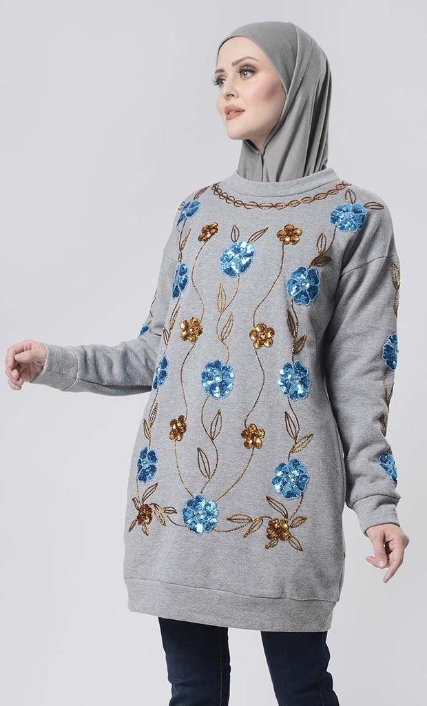Floral Embroidered Sweater - EastEssence.com