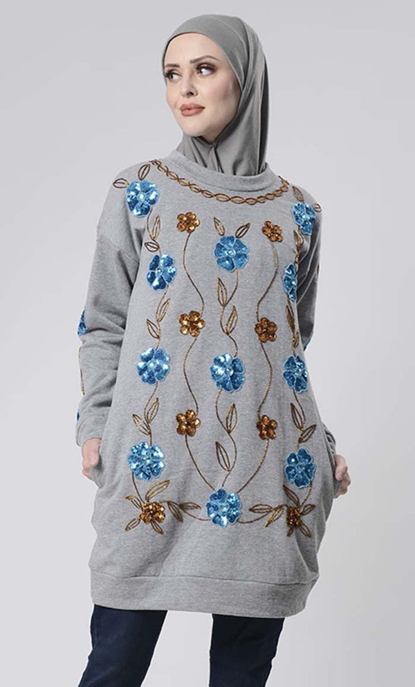Floral Embroidered Sweater - EastEssence.com