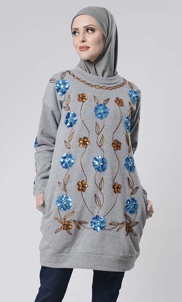 Floral Embroidered Sweater - EastEssence.com