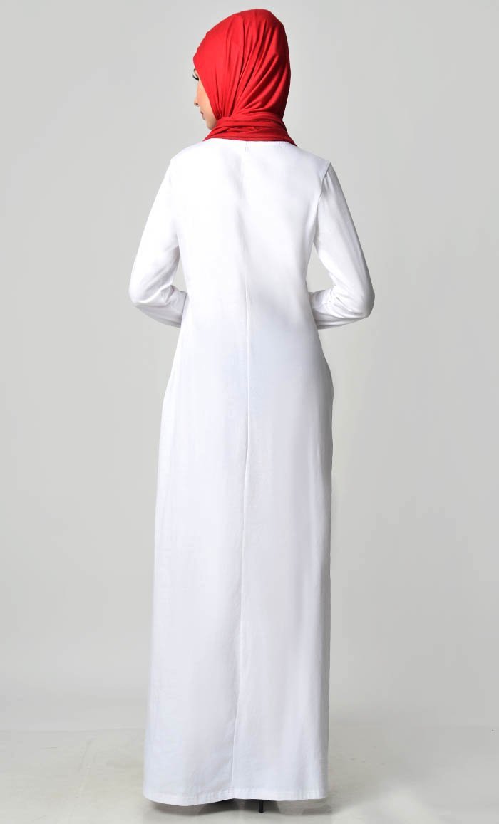 Floral Garden Embroidered Abaya - White - EastEssence.com