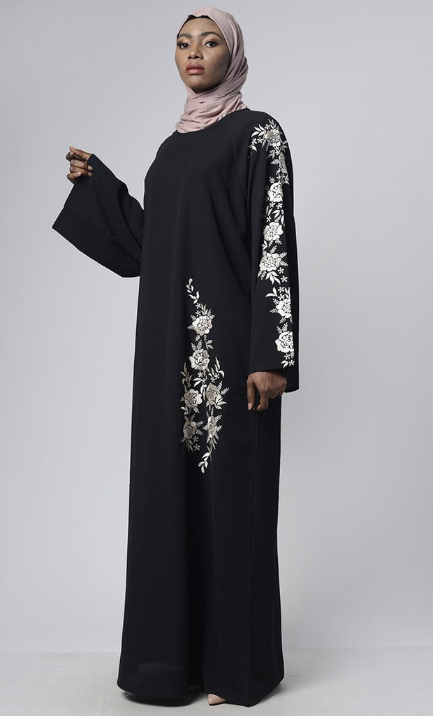 Floral Thread Embroidered Dubai Abaya - EastEssence.com