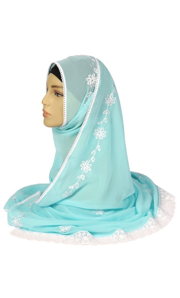 Floral Thread Embroidered Hijab Stole - EastEssence.com