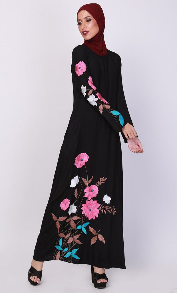 Flower Bouquet Embroidered Abaya-Final Sale - EastEssence.com
