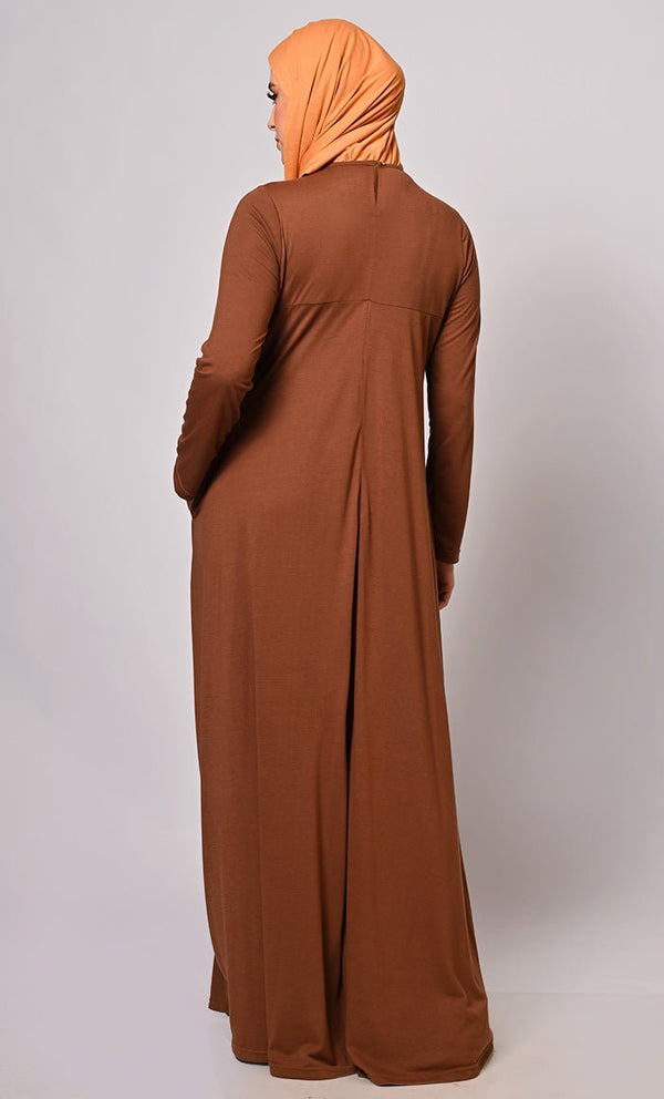 Flowing Elegance Brown Flared Abaya