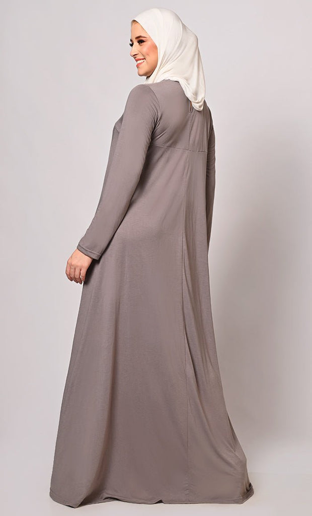 Flowing Elegance Grey Flared Abaya